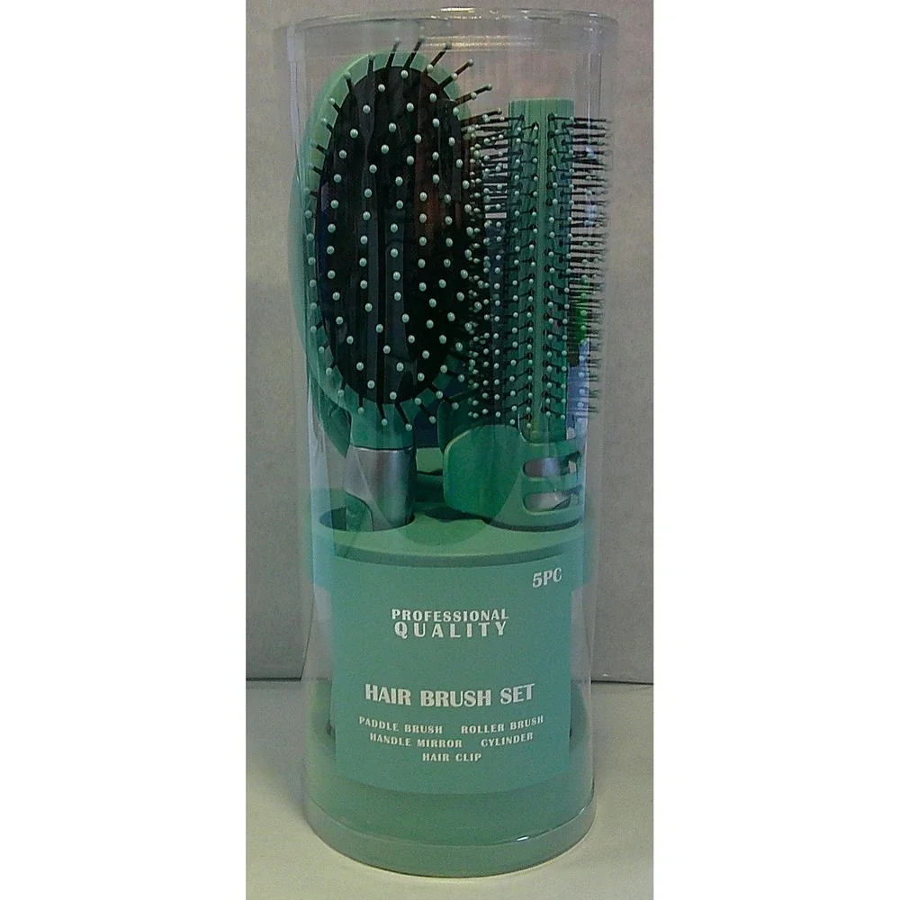 5-Piece Hair Brush Set, Adults and Teens, Mintish Green